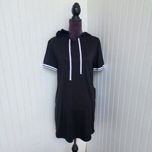 NWT Justify short sporty bodycon hooded drawstring short sleeve women Black XL
